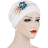 2 PCS Flowers Decoration Linen Hexagon Turban Hat Wrap Cap(White)