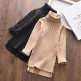 Autumn and Winter Girls Mid-length Split Sweater Turtleneck Sweater (Color:Beige Size:110cm)