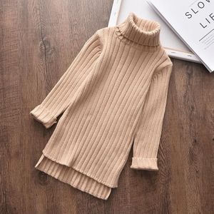 Autumn and Winter Girls Mid-length Split Sweater Turtleneck Sweater (Color:Beige Size:110cm)