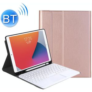 YA102B-A Detachable Lambskin Texture Round Keycap Bluetooth Keyboard Leather Case with Touch Control & Pen Slot & Stand For iPad 10.2 (2020) & (2019) / Air 3 10.5 inch / Pro 10.5 inch(Rose Gold)