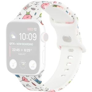 8-gesp afgedrukte vervangende band horlogeband voor Apple Watch Series 6 & SE & 5 & 4 40 MM / 3 & 2 & 1 38mm (witte achtergrond Kroon)