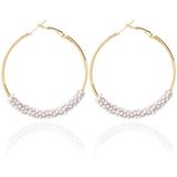 Women Hoop Earrings Ethnic Vintage Bead Boho Earrings Statement Jewelry(white)