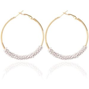 Women Hoop Earrings Ethnic Vintage Bead Boho Earrings Statement Jewelry(white)