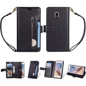 For Samsung Galaxy J3 (2018) / Galaxy J7 (2018) Multifunctional Zipper Horizontal Flip Leather Case with Holder & Wallet & 9 Card Slots & Lanyard(Black)
