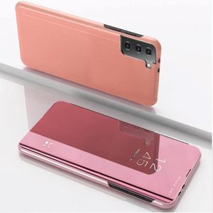 Voor Samsung Galaxy S21 + 5G Plated Mirror horizontale flip lederen geval met houder (rose goud)