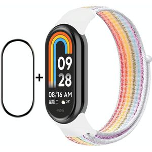 Voor Xiaomi Mi Band 8 ENKAY Hat-Prince 2 in 1 Set Full Coverage Screen Protector + Nylon Velcro Loop Watch Band(Rainbow+White)