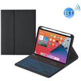 HK006D Square Keys Afneembare Bluetooth Solid Color Toetsenbord Leren Case met Kleurrijke Backlight & Holder voor iPad Mini 6 (Zwart)