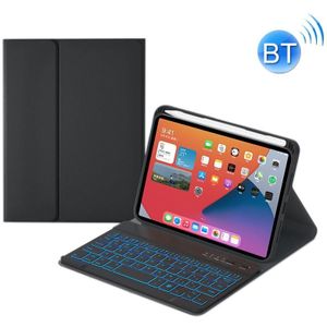 HK006D Square Keys Afneembare Bluetooth Solid Color Toetsenbord Leren Case met Kleurrijke Backlight & Holder voor iPad Mini 6 (Zwart)