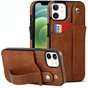 Crazy Horse Textuur Schokbestendig TPU + PU lederen tas met kaartsleuf & polsbandhouder voor iPhone 12 Mini