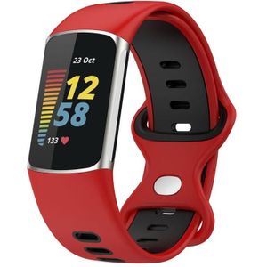 Voor Fitbit Charge 5 Smart Watch Sport Waterdichte tweekleurige siliconen band (rood zwart)