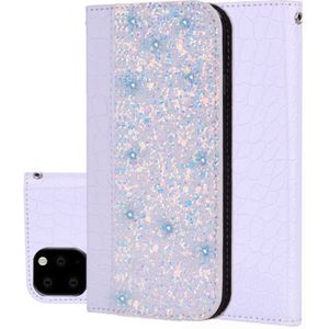 Krokodil textuur glitter poeder horizontale Flip lederen draagtas met kaartsleuven & houder voor iPhone 11 Pro Max (wit)