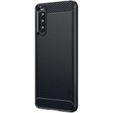 Voor Sony Xperia 10 IV Mofi Gentles -serie geborstelde textuur Koolstofvezel zacht TPU -kast