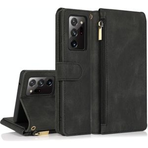 For Samsung Galaxy Note20 Ultra Skin-feel Crazy Horse Texture Zipper Wallet Bag Horizontal Flip Leather Case with Holder & Card Slots & Wallet & Lanyard(Black)