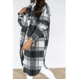 Autumn And Winter Long-sleeved Plaid Printed Shirt Jacket (Color:Black Size:XXL)