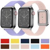 Zilveren vierkante gesp microfiber lederen horlogeband voor Apple Watch Series 7 45 mm / 6 & SE & 5 & 4 44 mm / 3 & 2 & 1 42 mm