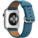 Classic Button Leather Wrist Strap Watch Band for Apple Watch Series 3 & 2 & 1 42mm(Dark Blue)