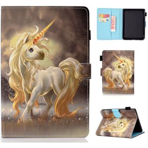 For Kindle Paperwhite 4 (2018) Painted Horizontal Flat Leather Case with Sleep Function & Card Slot & Buckle Anti-skid Strip & Bracket & Wallet(Unicorn)