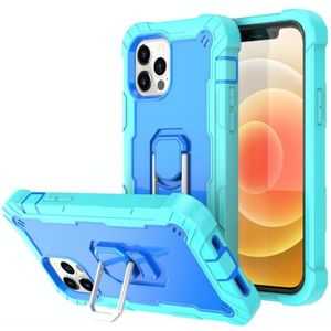 PC + Rubber 3-layers Shockproof Protective Case with Rotating Holder For iPhone 12 Pro Max(Mint Green + Blue)
