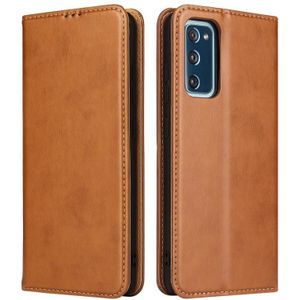 For Samsung Galaxy S20 FE Fierre Shann PU Genuine Leather Texture Horizontal Flip Leather Case with Holder & Card Slots & Wallet(Brown)