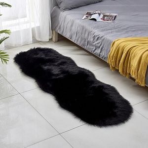 Faux Wool Leather Sofa Carpet Floor Mats Fleece Cushions Bay Window Mats  Size: 60x180cm(Black)