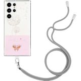 Voor Samsung Galaxy S23 Ultra 5G Bronzing Butterfly Flower TPU-telefoonhoes met lanyard