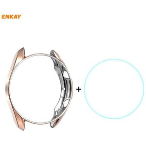 For Samsung Galaxy Watch 3 45mm 2 in 1 ENKAY Hat-Prince Electroplate Soft TPU Case + 0.2mm 9H 2.15D Curved Edge Tempered Glass Film(Rose Gold)