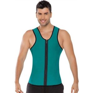 Mannen Fitness Korset Neopreen Sport Buikcontrole Shapewear Rits Tanktop Trainingskleding  Maat: 4XL(Groen)