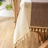 Plaid Decorative Linen Tablecloth With Tassel Waterproof Oilproof Thick Rectangular Dining Table Cloth  Type:Tassel  Size:140×200cm(Rock Ash )