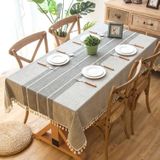 Plaid Decorative Linen Tablecloth With Tassel Waterproof Oilproof Thick Rectangular Dining Table Cloth  Type:Tassel  Size:140×200cm(Rock Ash )