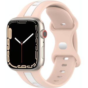 Tweekleurige siliconen horlogeband met vlindergesp voor Apple Watch Series 8&7 45mm / SE 2&6&SE&5&4 44mm / 3&2&1 42mm (roze+wit)