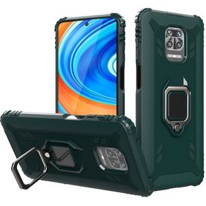 For Xiaomi Redmi Note 9S Carbon Fiber Protective Case with 360 Degree Rotating Ring Holder(Green)