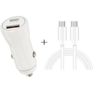 P21 PD 20W USB-C / Type-C + QC3.0 18W USB Fast Car Charger with USB-C / Type-C to USB-C / Type-C Data Cable Set(White)