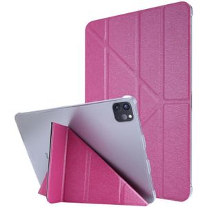 Zijdetextuur horizontale vervorming Flip Lederen behuizing met drie vouwen houder voor iPad Air (2020) 10.9 (Rose Red)