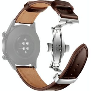 22mm Universal Butterfly Buckle Leather Replacement Strap Watchband  Style:Silver Buckle(Dark Brown)