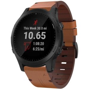 Voor Garmin Forerunner 945 22mm lederen stalen gesp horlogeband