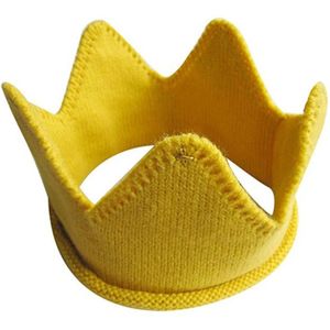 Children Crown Shape Visor Cap Birthday Hat Woolen Hat(Yellow)