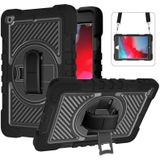 360 Degree Rotation Contrast Color Shockproof Silicone + PC Case with Holder & Hand Grip Strap & Shoulder Strap For iPad mini (2019) / 4(Black)
