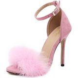Plush Peep-Toe High Heels  Size:39(Pink)