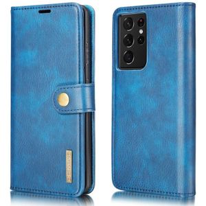For Samsung Galaxy S21 Ultra 5G DG.MING Crazy Horse Texture Flip Detachable Magnetic Leather Case with Holder & Card Slots & Wallet(Blue)