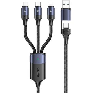 USAMS US-SJ511 U71 PD 100W USB-A to USB-C / Type-C to 8 Pin + USB-C / Type-C + Micro USB Two-to-three Aluminum Alloy Fast Charging Data Cable  Length(Black)