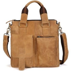 B259 Men Retro Business Handbag Shoulder Messenger Bag  Size: 30x31x8cm(Light Yellow Brown)