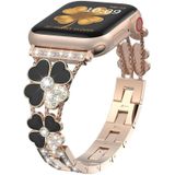 Voor Apple Watch Ultra 49 mm Petal Metal Diamond horlogeband (roségoud + zwart)