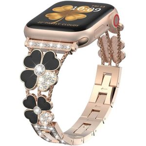 Voor Apple Watch Ultra 49 mm Petal Metal Diamond horlogeband (roségoud + zwart)