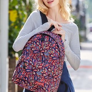 Colorful Flowers Pattern Print Travel Backpack School Shoulders Bag with Pen Bag for Girls  Size: 40cm x 30cm x 17cm