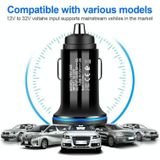 YSY-349 QC3.0 Dual Port USB Car Charger + 3A USB to USB-C / Type-C Data Cable  Length: 1m(Black)