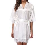 Half Sleeve Robe Vrouwen Faux Silk Pyjama Sexy Night Dress  Size:L (Blauw)