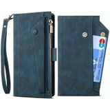 Voor Samsung Galaxy S22 5G Retro Frosted Horizontale Flip Lederen Telefoonhoesje Met Houder & Card Slot & Portemonnee & Rits Pocket & Lanyard (Blauw)