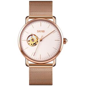 SKMEI 9201 Simple Scale Gear Dial Automatic Mechanical Watch(Rose Gold Gold Surface)