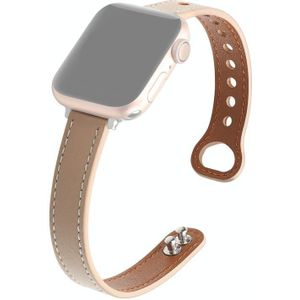 Double Nail Leather Replacement Strap Watchband For Apple Watch Series 6 & SE & 5 & 4 44mm / 3 & 2 & 1 42mm(Apricot)