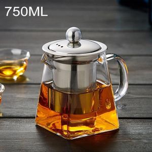 Stainless Steel Clear Heat Resistant Glass Filter Tea Pot  Capacity: 750ml